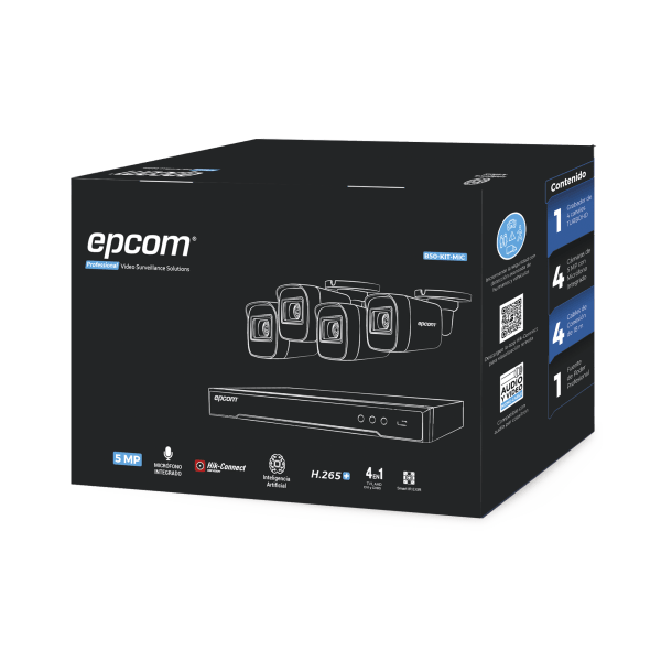 Kit TURBOHD 5 Megapixel / DVR 4 Canales / 4 Cámaras de 5 Megapixel con Micrófono Integrado / 4 Cables 18 Metros / Fuente de Poder Profesional