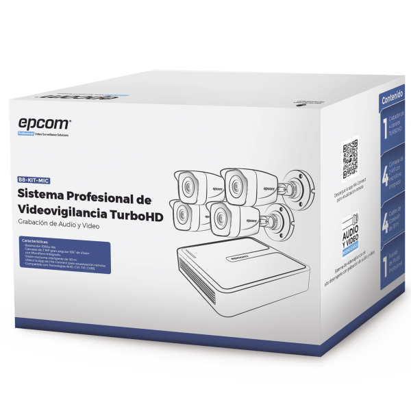 (MICRÓFONO Integrado) Kit TurboHD 1080p Lite / DVR 4 canales / Audio por Coaxitron / 4 Cámaras Bala de Metal con Micrófono Integrado