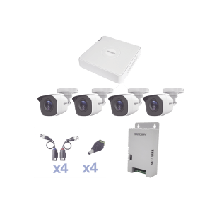 KIT TurboHD 1080 Lite / DVR 4 Canales / 4 Cámaras Bala (exterior 2.8 mm) / Transceptores / Conectores / Fuente de Poder Profesional