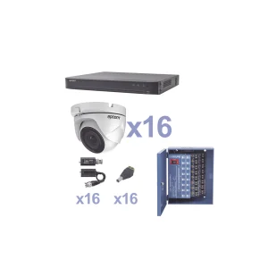 KIT TurboHD 1080p / DVR 16 Canales / 16 Cámaras Eyeball (exterior 2.8 mm) / Transceptores / Conectores / Fuente de Poder Profesional