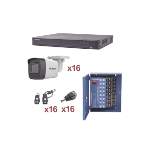 KIT TurboHD 1080p / DVR 16 Canales / 16 Cámaras Bala (exterior 2.8 mm) / Transceptores / Conectores / Fuente de Poder Profesional