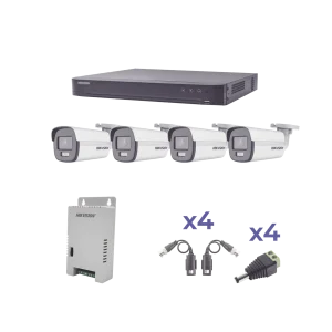 KIT COLORVU TURBOHD 1080p / DVR 4 Canales / 4 Cámaras Bala (exterior) lente 2.8mm / Fuente de poder profesional / Transceptores de video y Accesorios de corriente