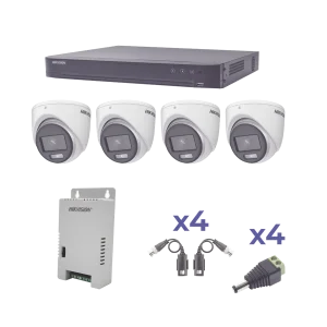 KIT COLORVU TURBOHD 1080p / DVR 4 Canales / 4 Cámaras eyeball (exterior) lente 2.8mm / Fuente de poder profesional / Transceptores de video y Accesorios de corriente