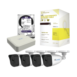 Kit IP 4 Megapixel / NVR de 4 Canales / 4 Cámaras IP / Bobina de Cable de 100 mts / Disco Duro 1 TB