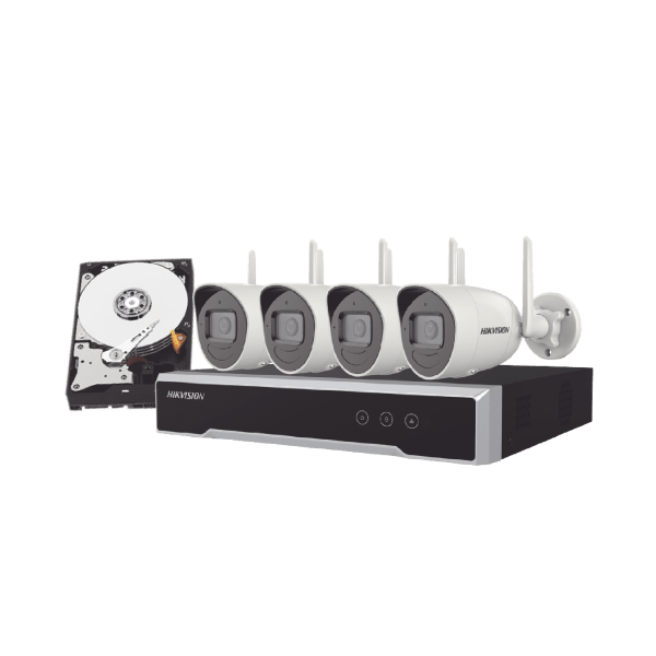 Kit IP Inalámbrico 1080p / NVR 4 Canales / 4 Cámaras Bala para Exterior / 1 HDD de 1 TB / Modo Repetidor