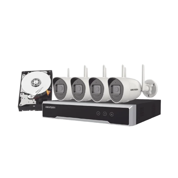 Kit IP Inalámbrico 1080p / NVR 4 Canales / 4 Cámaras Bala para Exterior / 1 HDD de 1 TB / Modo Repetidor